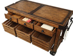 Kaif Distress Chestnut Wood Kitchen Cart with 3 Drawers