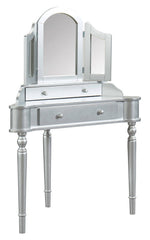 Kasey Silver Wood Vanity with Mirror & Stool