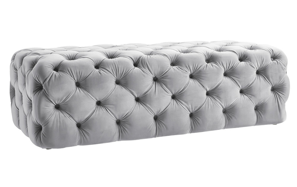 Kaylee Grey Velvet Button Tufted Ottoman