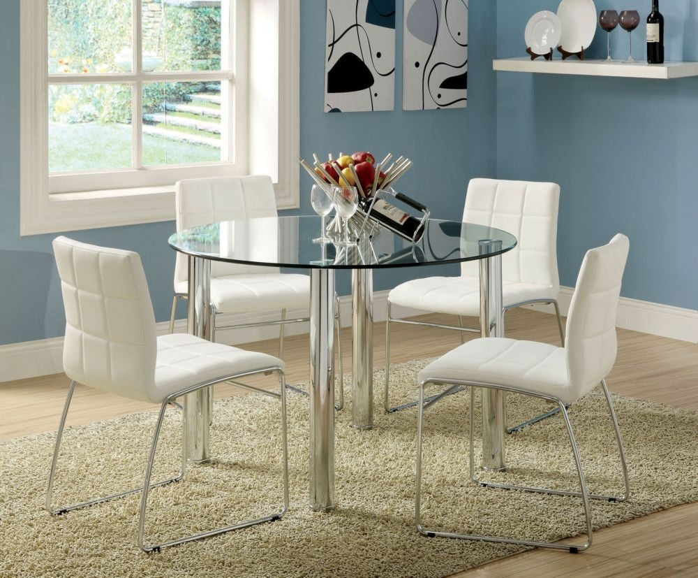 Kona Chrome Dining Table with Round Glass Top