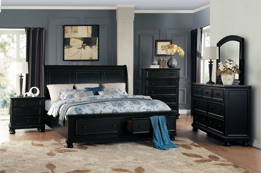 Laurelin Black Sand-Through Wood Queen Bed with Drawers