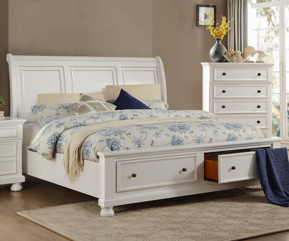 Laurelin Solid White Wood Queen Bed with Drawers