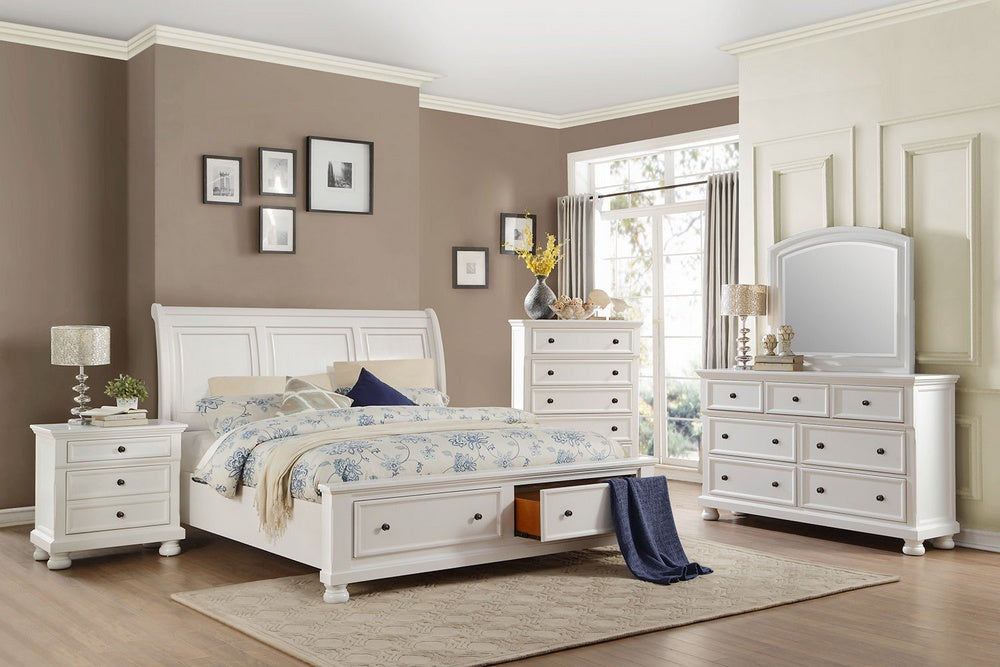 Laurelin Solid White Wood Queen Bed with Drawers