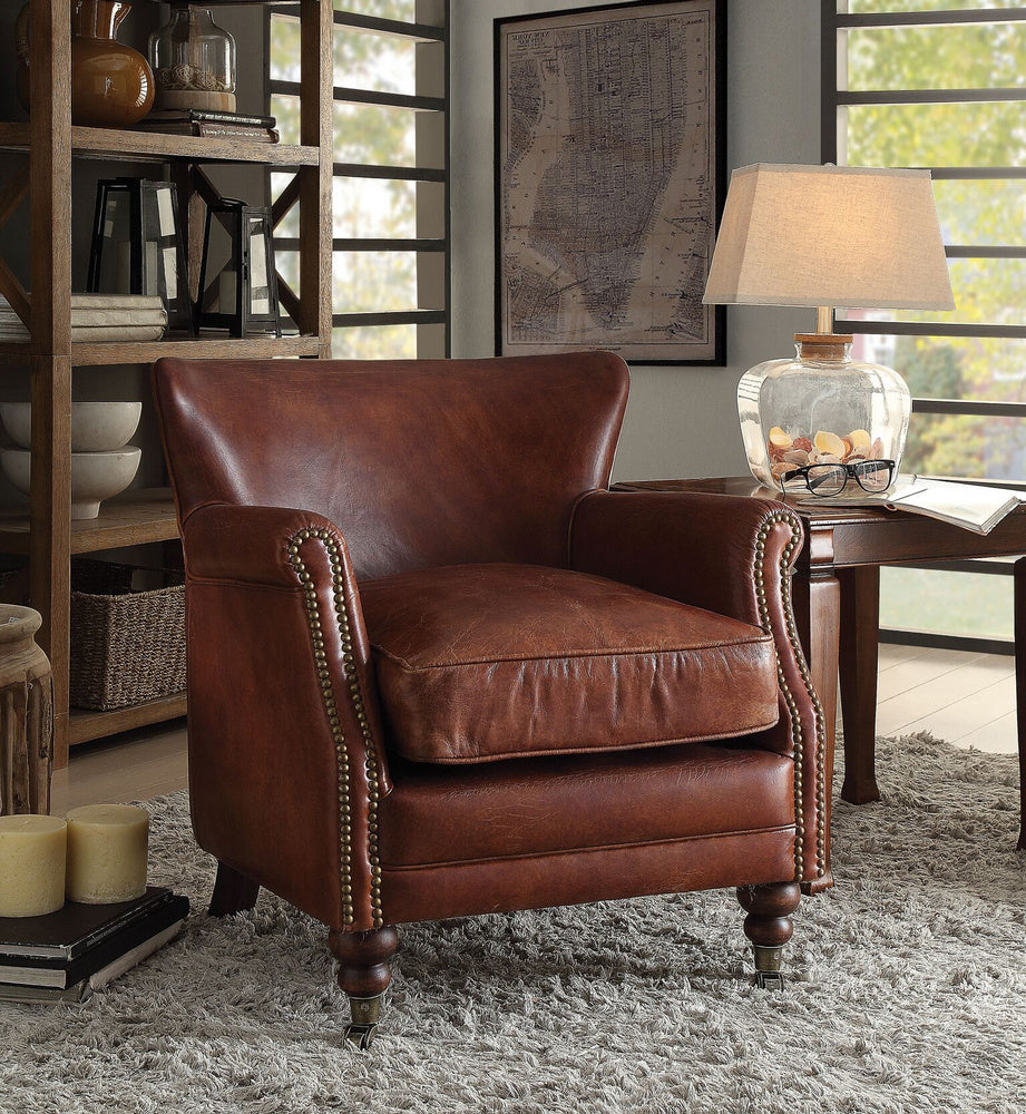 Leeds Vintage Dark Brown Top Grain Leather Accent Chair