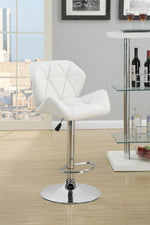 Linn 2 Chrome Bar Stools with White Leatherette Covered Seat