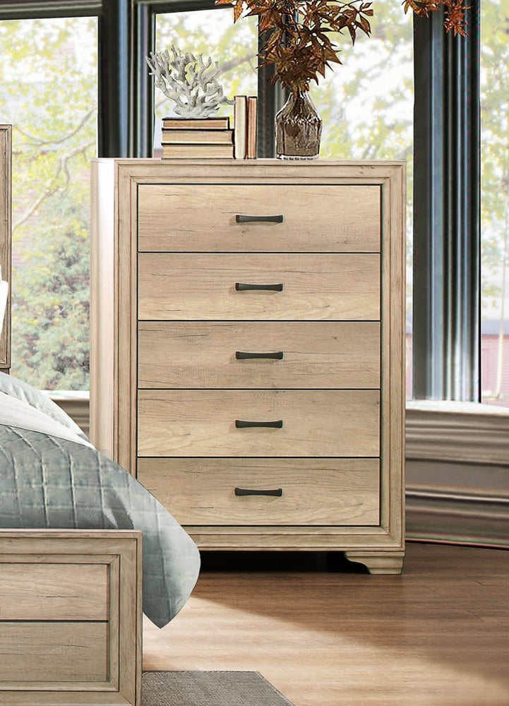 Lonan 5-Drawer Modern Rustic Wood Chest