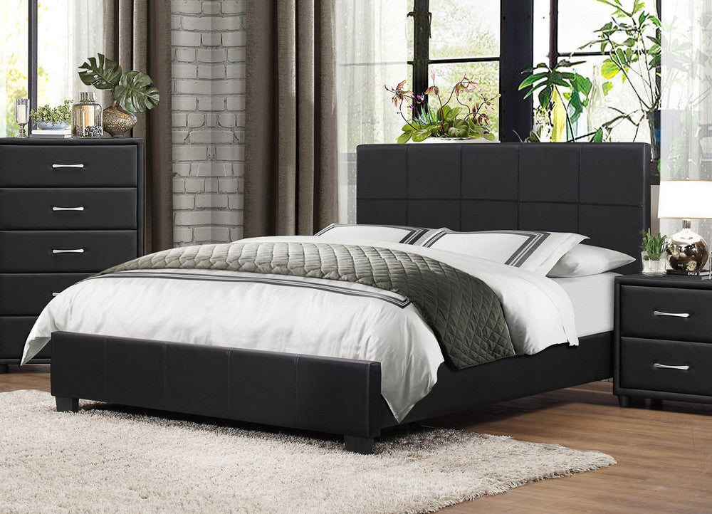 Lorenzi Black Vinyl Covered Platform Queen Bed