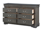 Louis Philippe Dark Gray Wood 6-Drawer Dresser