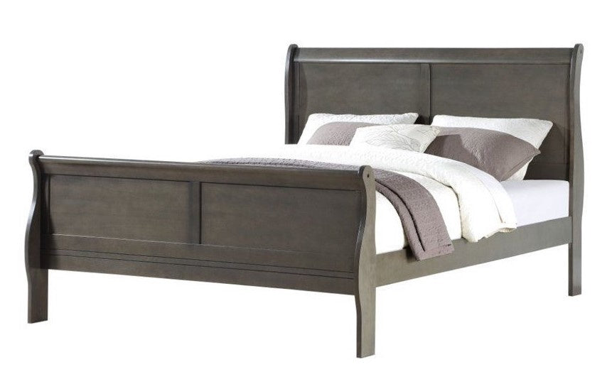 Louis Philippe Dark Gray Wood King Sleigh Bed