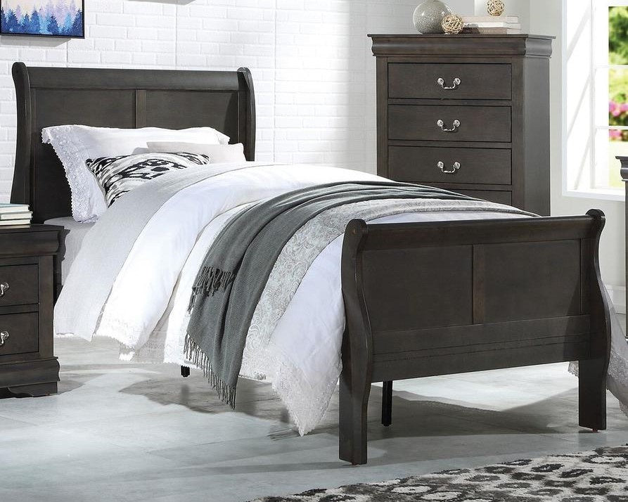 Louis Philippe Dark Gray Wood Twin Sleigh Bed