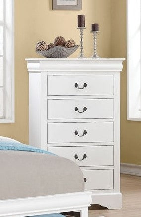 Louis Philippe III White Wood 5-Drawer Chest