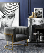 Magnolia Grey Velvet/Gold Finish Metal Accent Chair