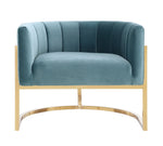 Magnolia Sea Blue Velvet/Gold Finish Metal Accent Chair