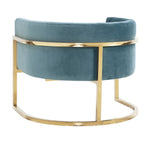 Magnolia Sea Blue Velvet/Gold Finish Metal Accent Chair