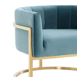 Magnolia Sea Blue Velvet/Gold Finish Metal Accent Chair