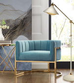 Magnolia Sea Blue Velvet/Gold Finish Metal Accent Chair