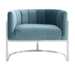 Magnolia Sea Blue Velvet/Silver Finish Metal Accent Chair