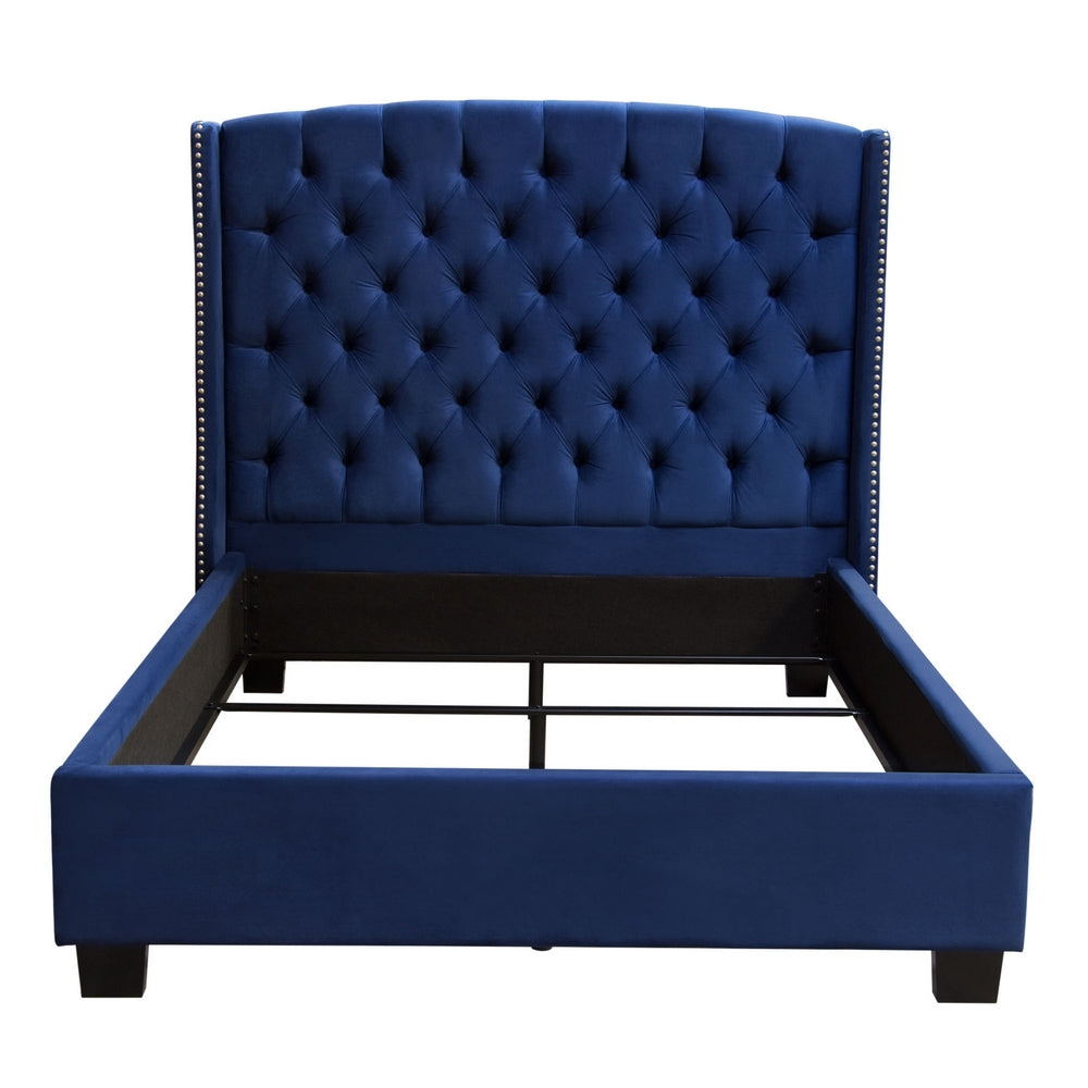 Majestic Royal Navy Velvet Tufted King Bed (Oversized)