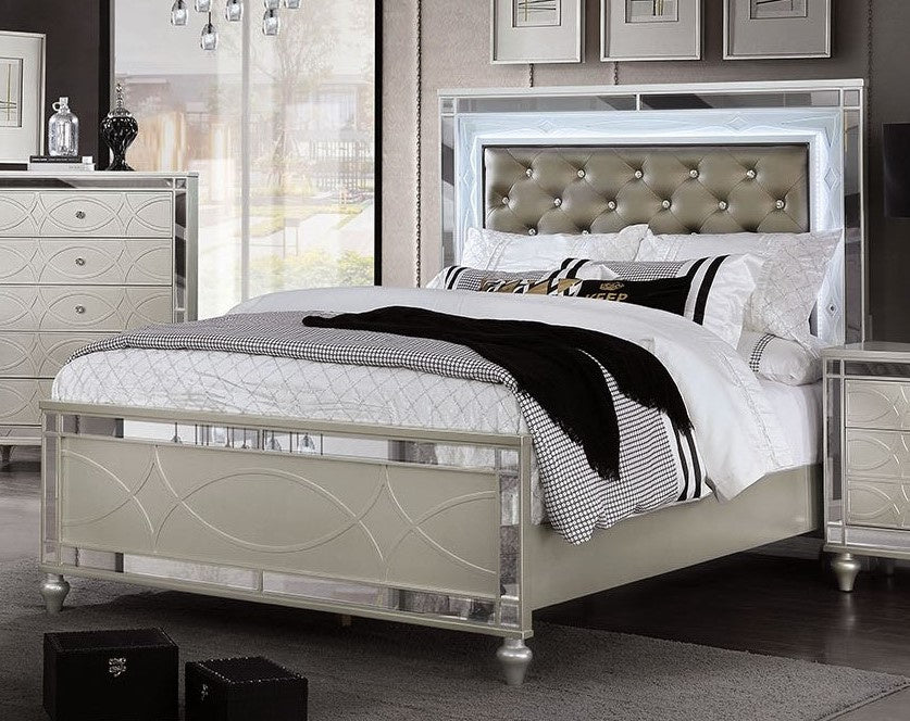 Manar Silver Wood Cal King Bed with LED Light