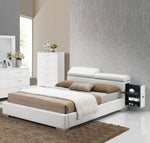 Manjot White PU Leather Queen Bed with Build In 2 Nightstands