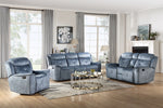 Mariana Silver Blue Fabric Manual Recliner Loveseat with Console