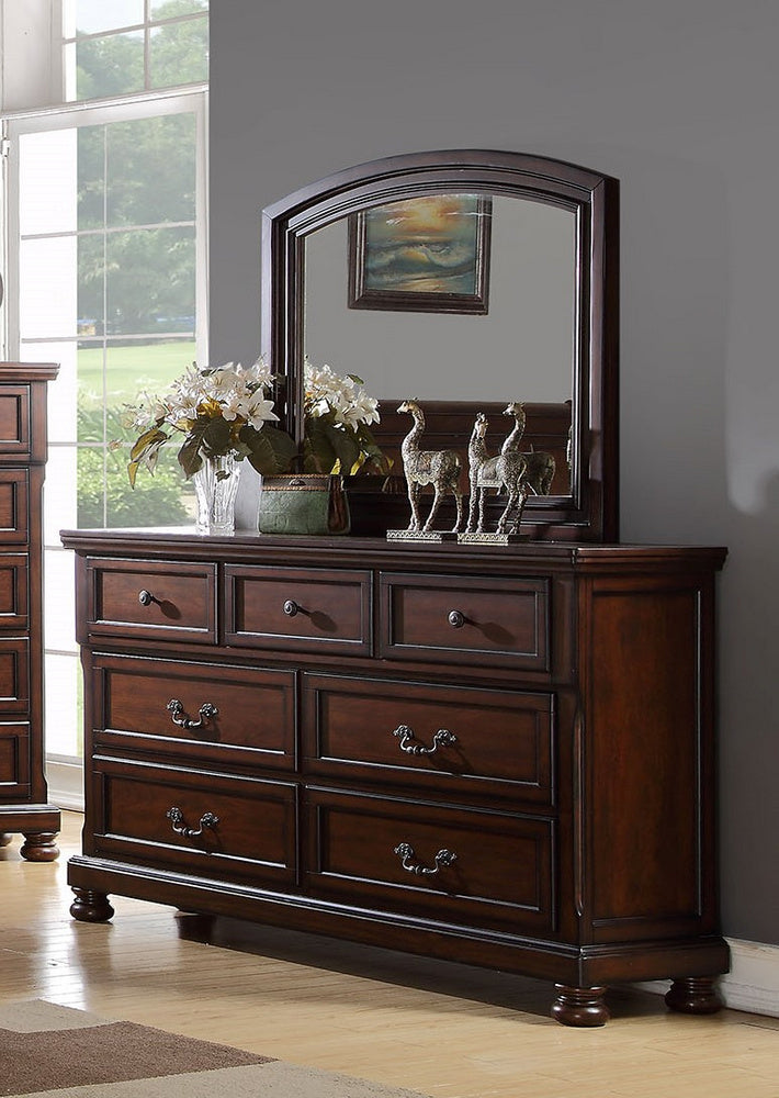 Marvelous Cherry Wood 7-Drawer Dresser with Mirror
