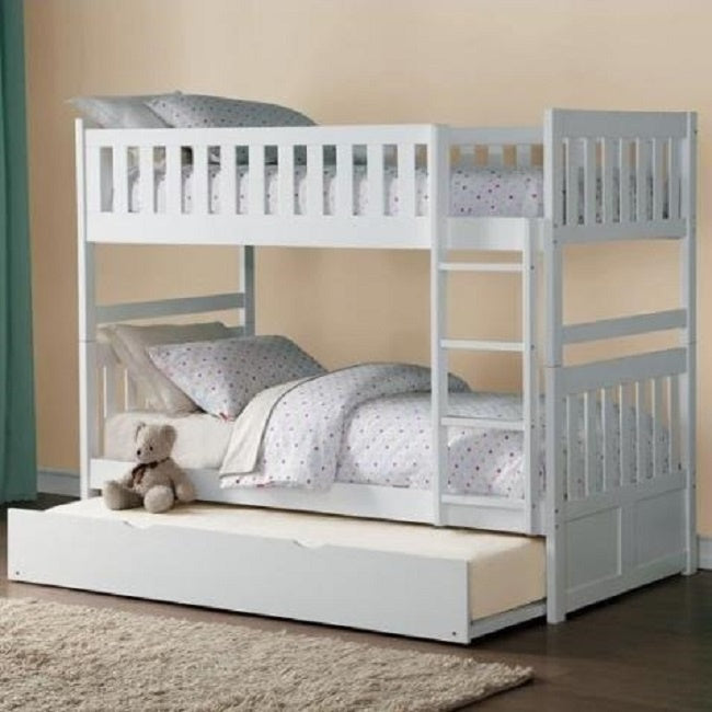 Galen White Wood Twin/Twin Bunk Bed with Trundle