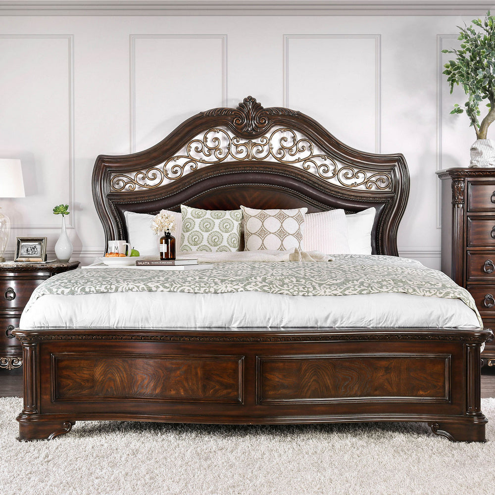 Menodora Brown Cherry Wood Queen Bed