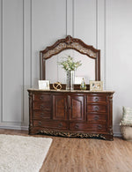 Menodora Brown Cherry Wood/Marble Dresser