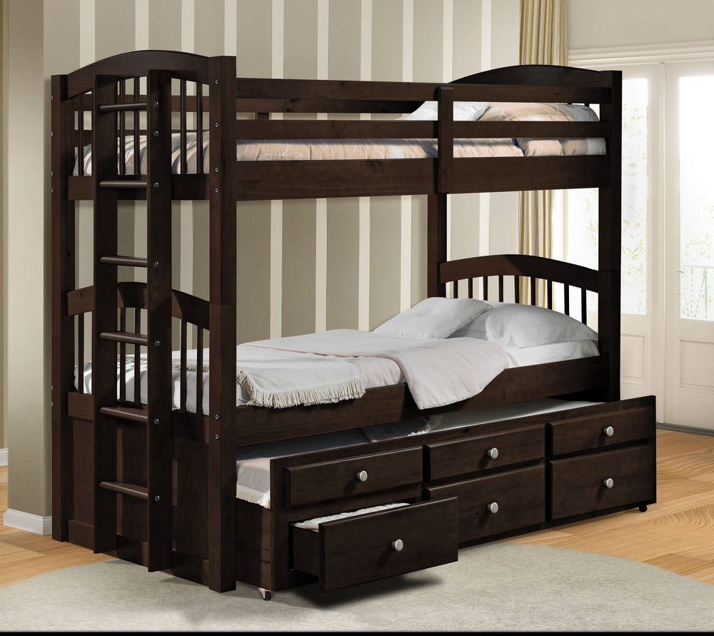 Micah Espresso Pine Wood Twin over Twin Bunk Bed with Trundle