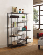 Monica Walnut Wood 7-Shelf Bookcase with Black Frame