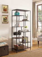 Monica Walnut Wood Bookcase with Black Frame