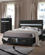 Naima Black Wood King Bed with 2 Storage Drawers