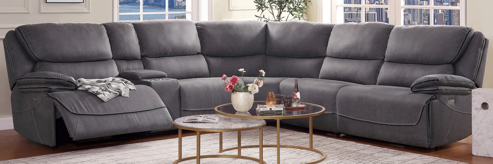 Neelix 6-Pc Seal Gray Fabric Power Recliner Sectional Sofa