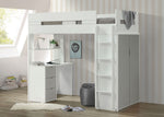 Nerice White/Gray Wood Twin Loft Bed with Desk & Wardrobe