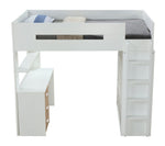 Nerice White/Oak Wood Twin Loft Bed with Desk & Wardrobe