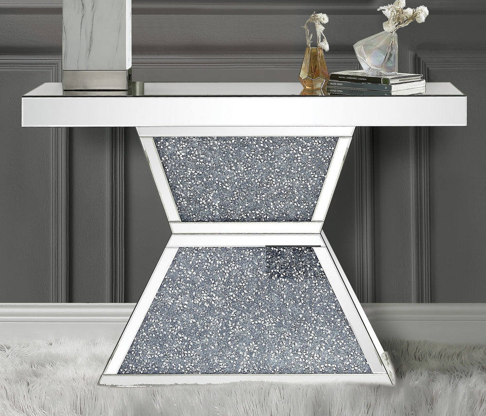 Noralie Glass/Mirror Console Table with Faux Diamonds