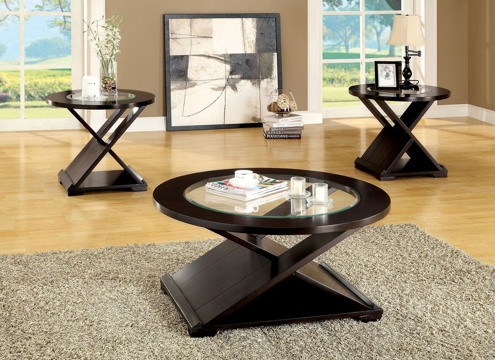 Orbe 3-Pc Espresso Wood/Glass Table Set