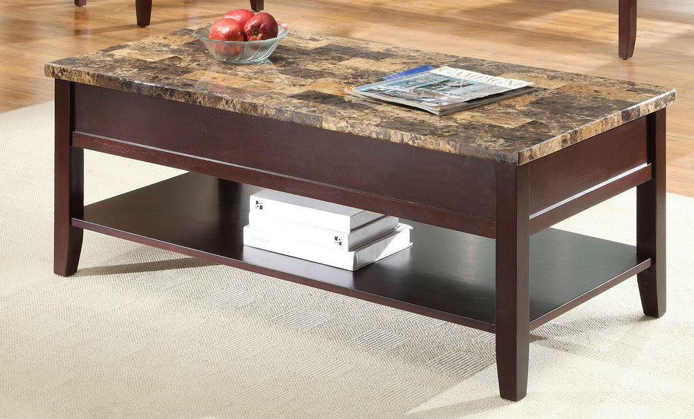 Orton Brown Wood Coffee Table with Lift Marble Top