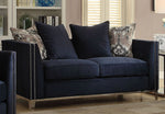 Phaedra Blue Fabric Loveseat with 4 Pillows