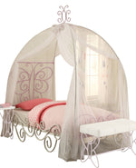 Priya II White/Light Purple Metal Tube Full Bed with Canopy