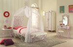 Priya II White/Light Purple Metal Tube Full Bed with Canopy