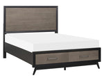 Raku Gray & Black Wood Full Bed with Storage