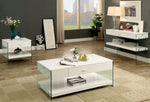 Raya White Tempered Glass/Wood Coffee Table