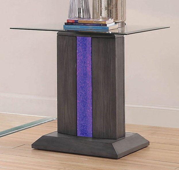 Rhyl Gray Glass/Wood End Table with LED