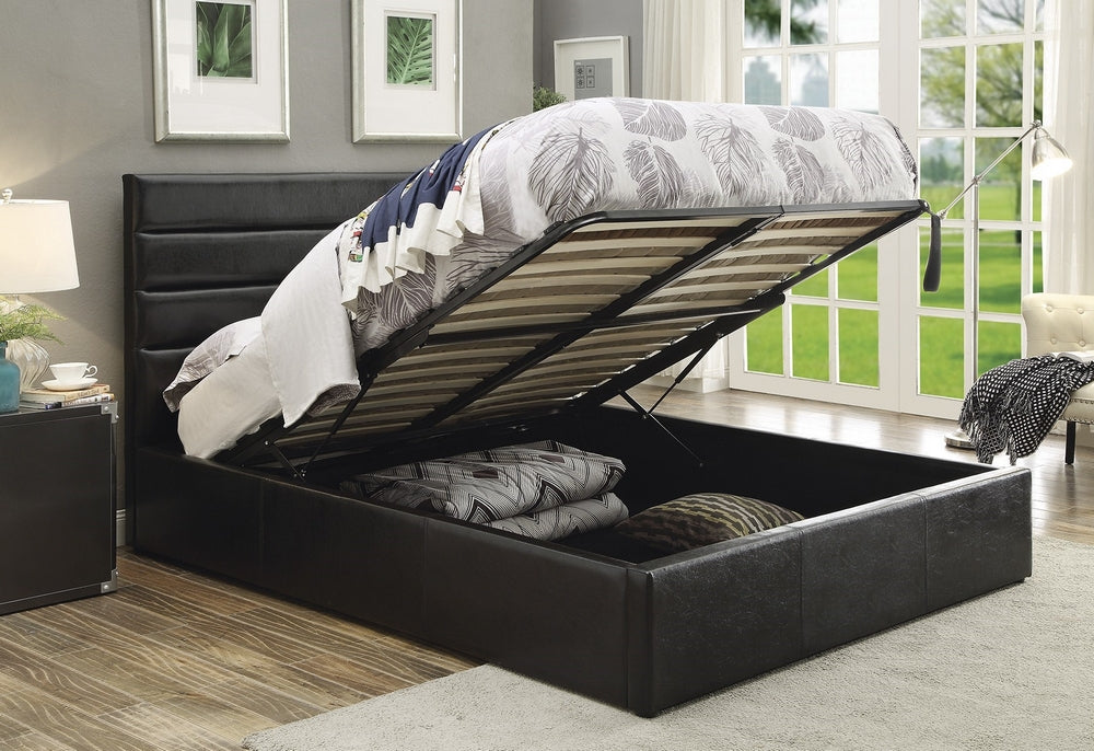 Riverbend Black Leatherette King Bed with Lift-Top Storage