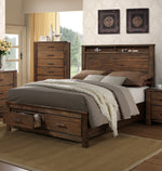 Rosalinda Natural Wood King Bed with Shelf &-Drawers