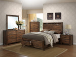 Rosalinda Natural Wood King Bed with Shelf &-Drawers