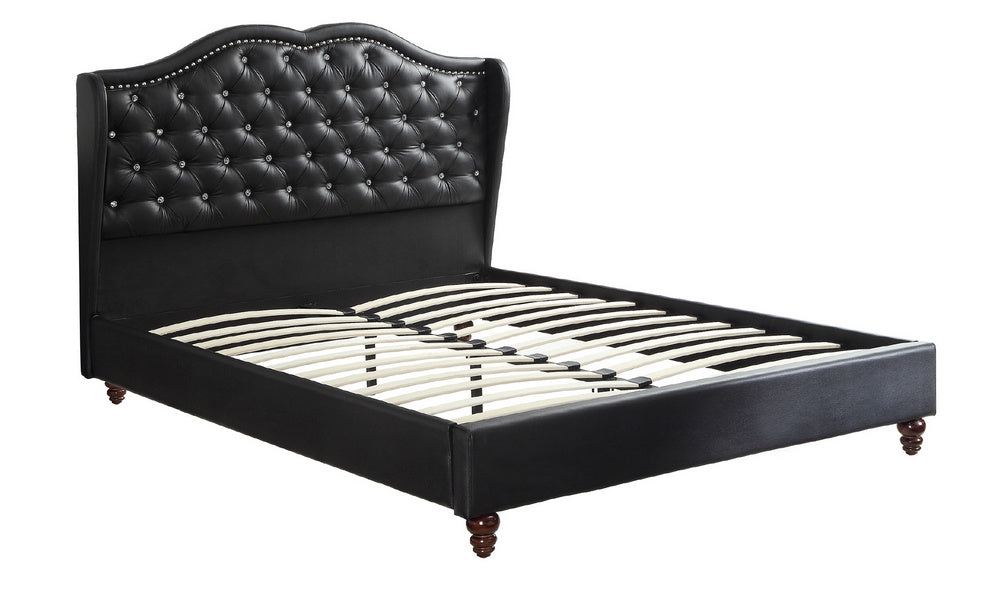 Runa Black Faux Leather Cal King Bed with Tufted Headboard