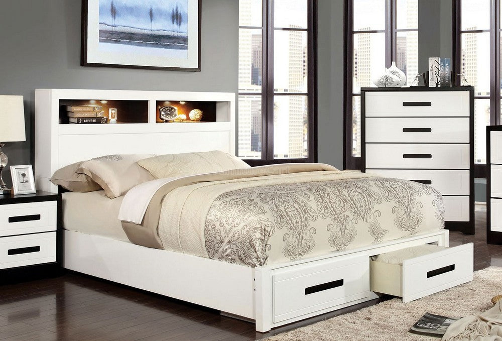 Rutger White/Black Wood Queen Storage Bed